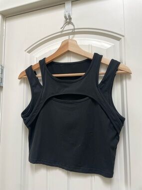 ROMWE Black Double-Strap Cutout Crop Top